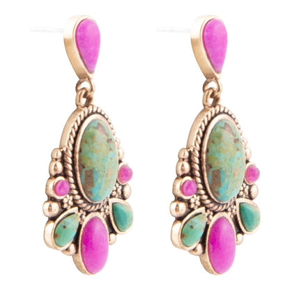 Barcelona Blue Turquoise and Pink Agate Golden Drop Earrings Barse Jewelry