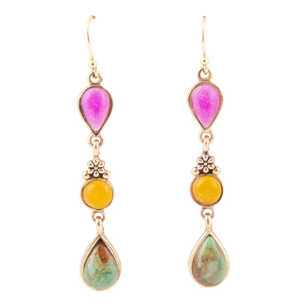 Barcelona Multistone Linear Golden Drop Earrings Barse Jewelry