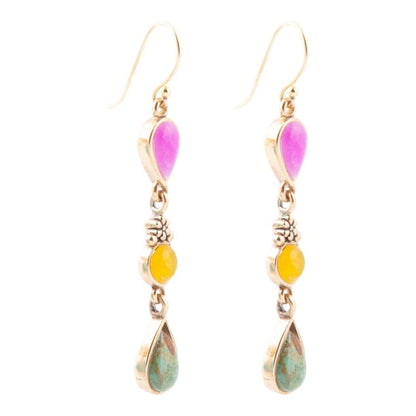 Barcelona Multistone Linear Golden Drop Earrings Barse Jewelry