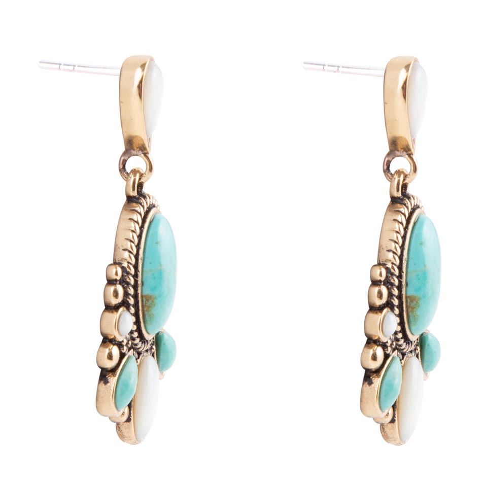 Barcelona Turquoise and Mother of Pearl Post Drop Earrings Barse Jewelry