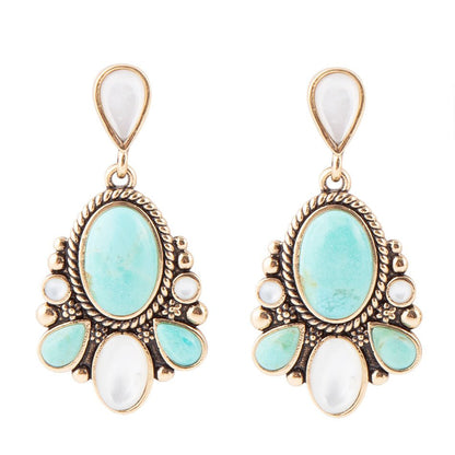 Barcelona Turquoise and Mother of Pearl Post Drop Earrings Barse Jewelry