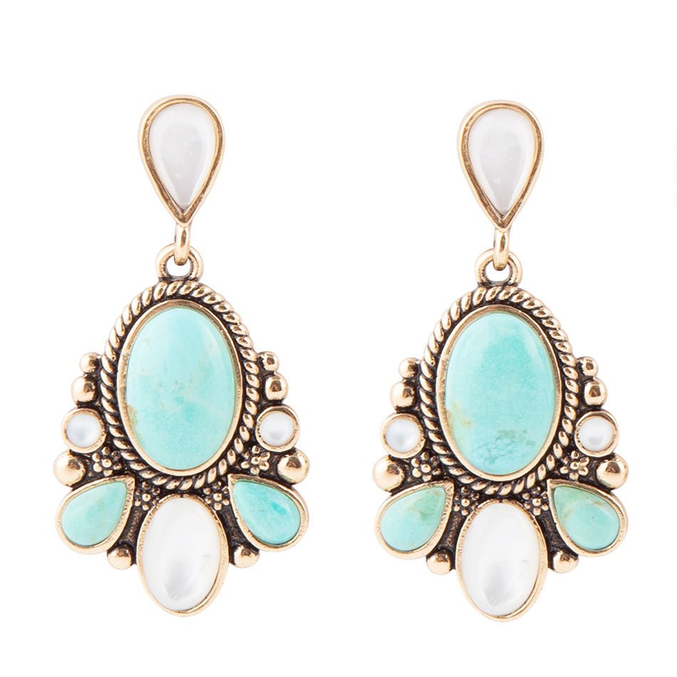 Barcelona Turquoise and Mother of Pearl Post Drop Earrings Barse Jewelry