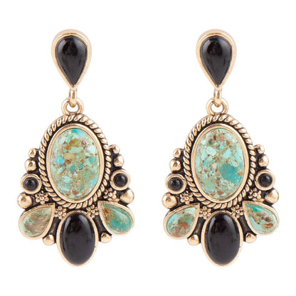 Barcelona Blue Turquoise and Black Onyx Post Drop Golden Earrings Barse Jewelry