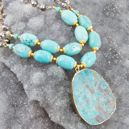 Baron Blue Turquoise Magnesite Pendant Statement Necklace Barse Jewelry