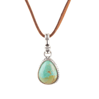 Basic Turquoise and Sterling Silver Pendant Leather Necklace Barse Jewelry