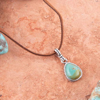 Basic Turquoise and Sterling Silver Pendant Leather Necklace Barse Jewelry