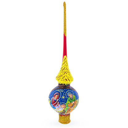 Holy Family on Red Glass Christmas Tree Topper 11 Inches