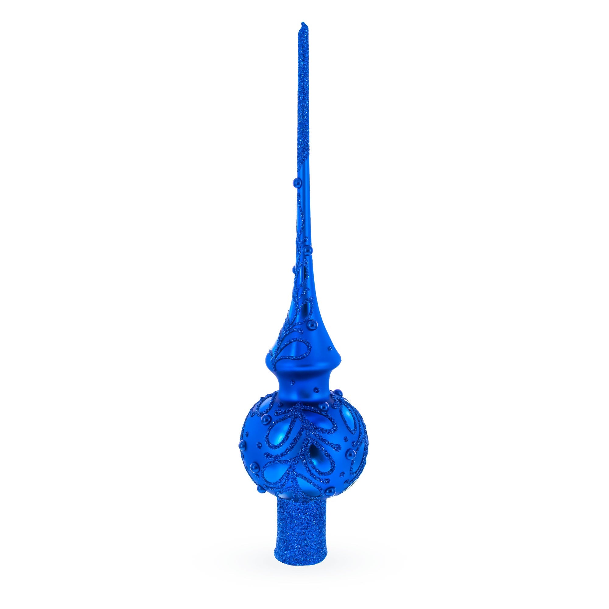 Blue Jewels Scroll on Blue Glass Christmas Tree Topper 11 Inches