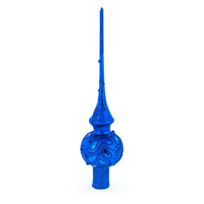 Blue Jewels Scroll on Blue Glass Christmas Tree Topper 11 Inches