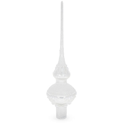 Pearl Drops on White Chandelier Clear Glass Christmas Tree Topper 11 Inches