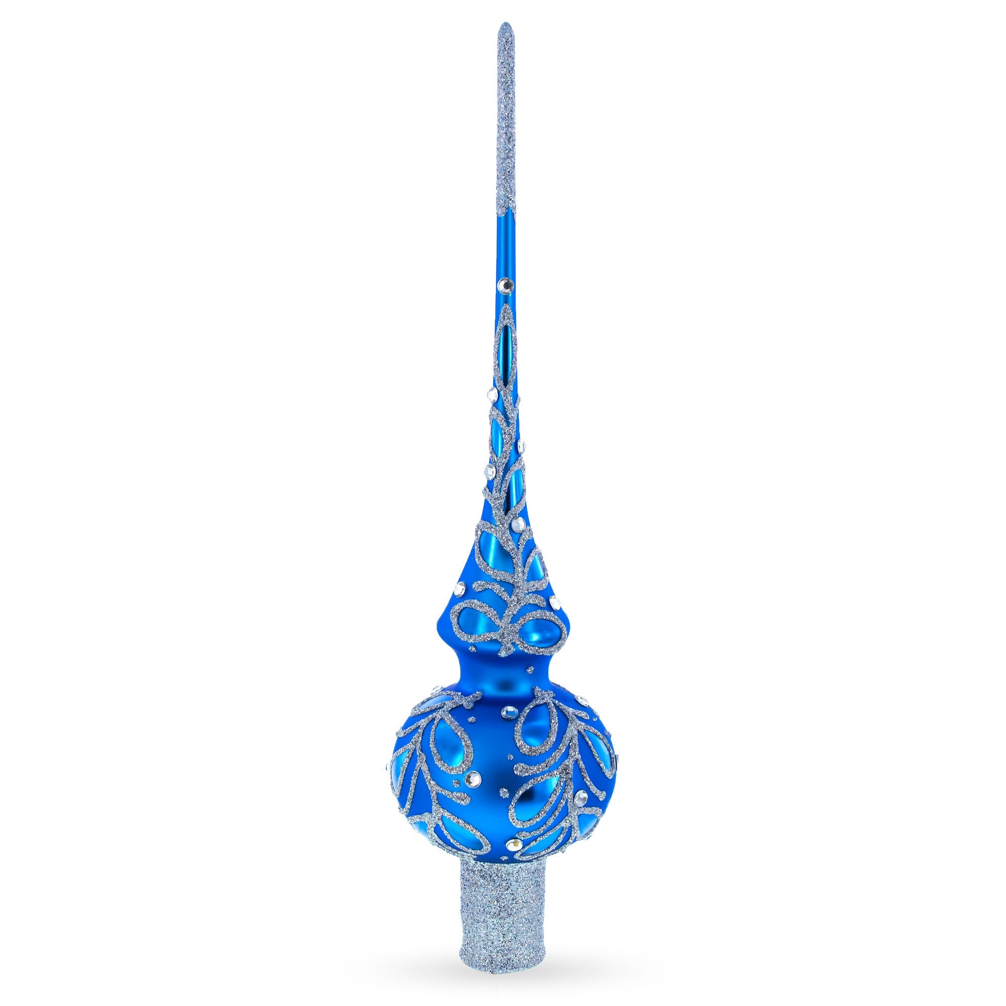 Blue Paisley Mouth Glass Christmas Tree Topper 11 Inches