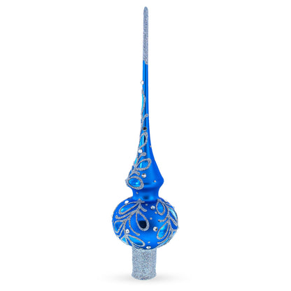 Blue Paisley Mouth Glass Christmas Tree Topper 11 Inches