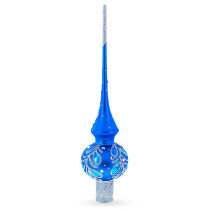 Blue Paisley Mouth Glass Christmas Tree Topper 11 Inches