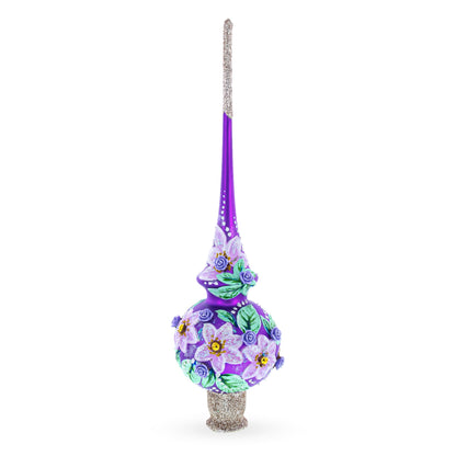 Dimensional Roses on PurpleGlass Christmas Tree Topper 11 Inches BestPysanky