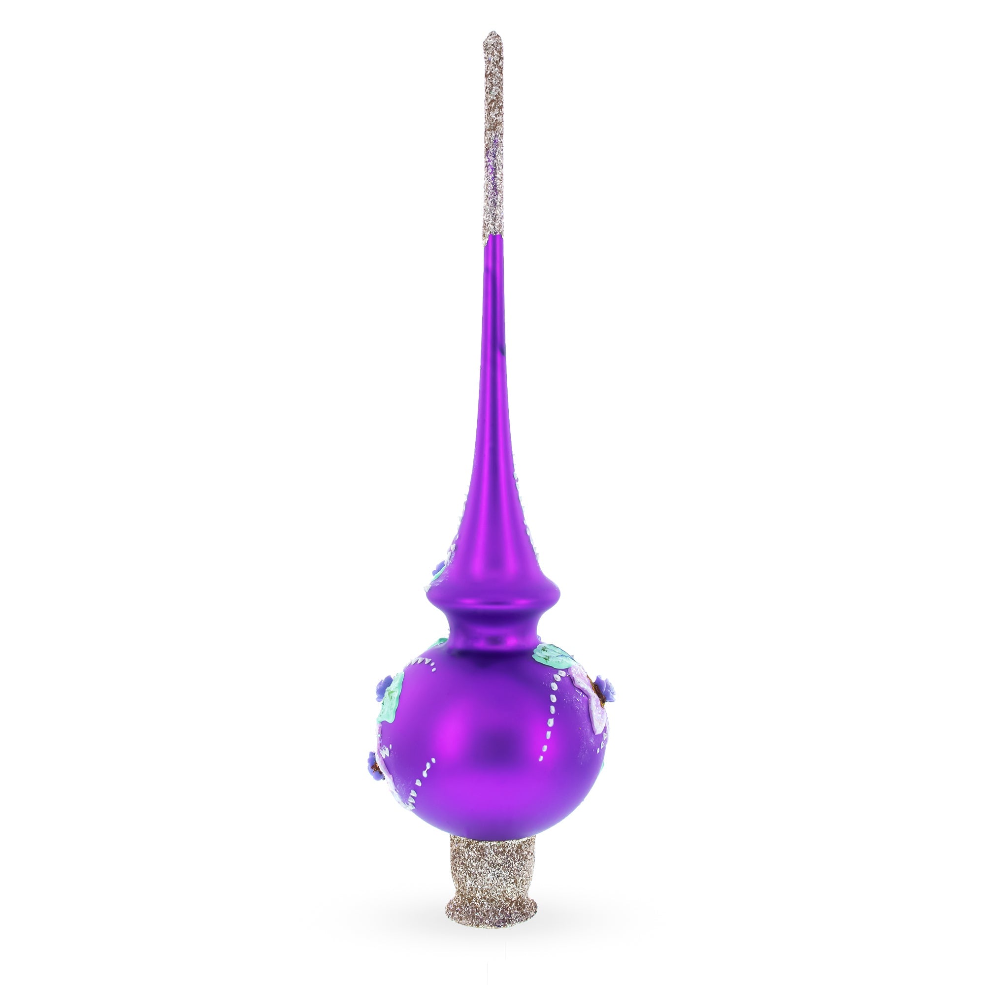 Dimensional Roses on PurpleGlass Christmas Tree Topper 11 Inches BestPysanky