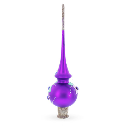 Dimensional Roses on PurpleGlass Christmas Tree Topper 11 Inches BestPysanky