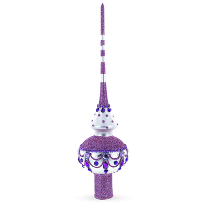 Jeweled Purple Chandelier on White Glass Christmas Tree Topper 11 Inches