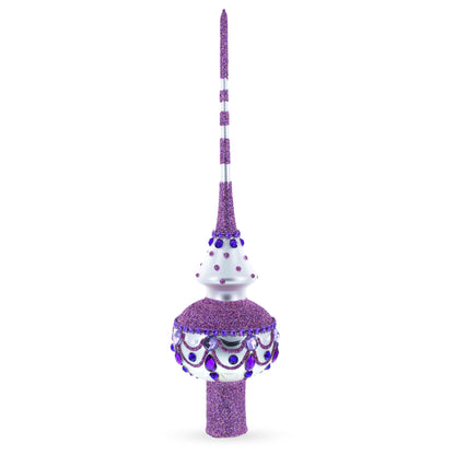 Jeweled Purple Chandelier on White Glass Christmas Tree Topper 11 Inches