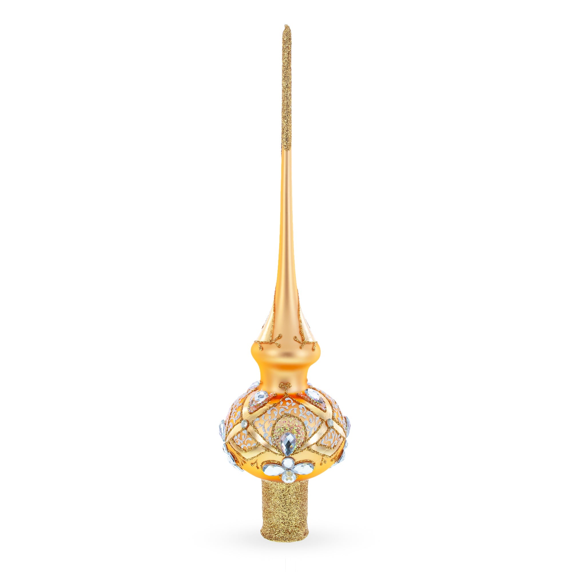 Diamonds on Rose Gold Glass Christmas Tree Topper 11 Inches