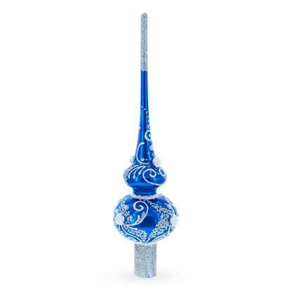 Silver Swirls on Blue Glass Tree Topper