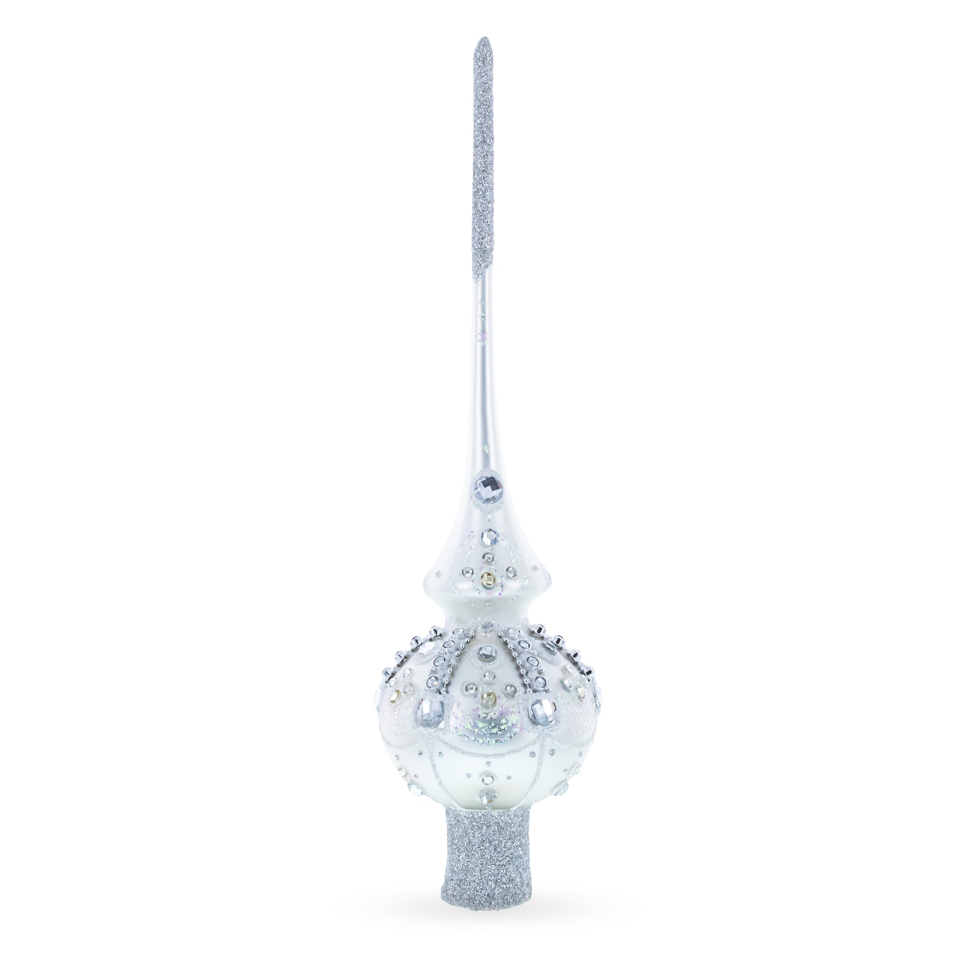 White Jewels on Silver Glass Christmas Tree Topper 11 Inches