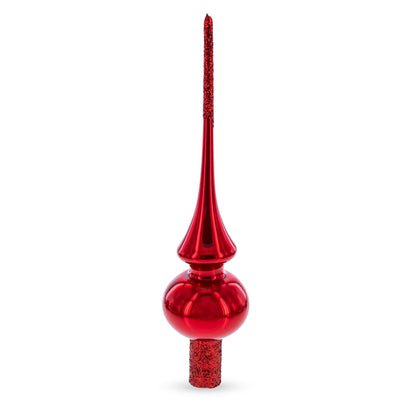 Glossy Red with Sparkling Top Glass Christmas Tree Topper 11 Inches