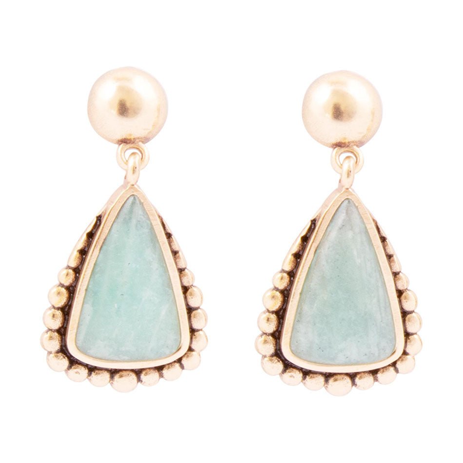 Begondor Blue Amazonite Golden Post Drop Earrings Barse Jewelry