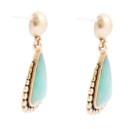 Begondor Blue Amazonite Golden Post Drop Earrings Barse Jewelry