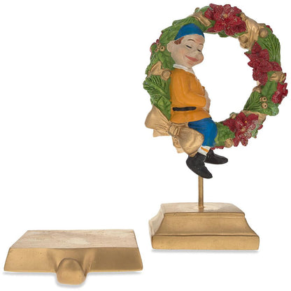 7-Inch Wreath Metal Christmas Stocking Holder Hanger with Elf Design