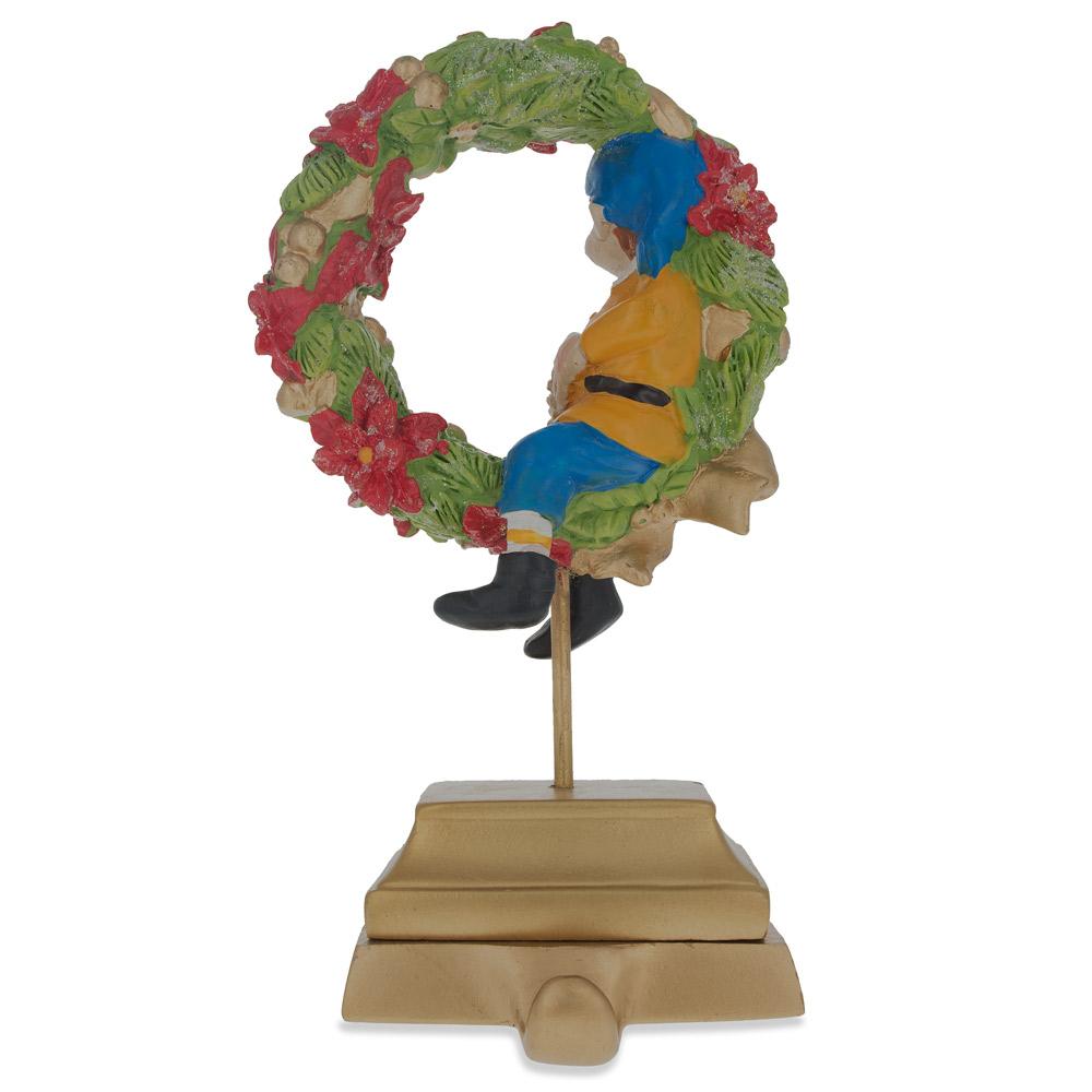 7-Inch Wreath Metal Christmas Stocking Holder Hanger with Elf Design
