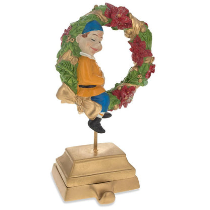 7-Inch Wreath Metal Christmas Stocking Holder Hanger with Elf Design