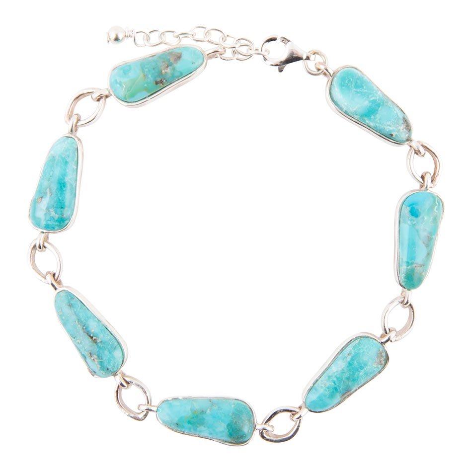 Biwa Blue Turquoise Sterling Silver Link Bracelet Barse Jewelry