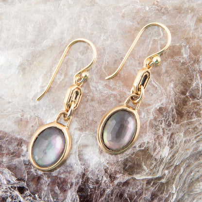 Black Mother of Pearl and Golden Bronze Drop Earrings Barse Jewelry