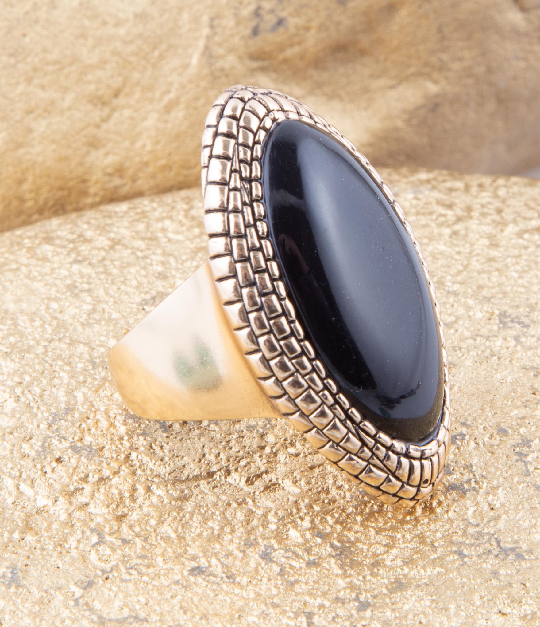 Black Onyx Golden Ring Barse Jewelry
