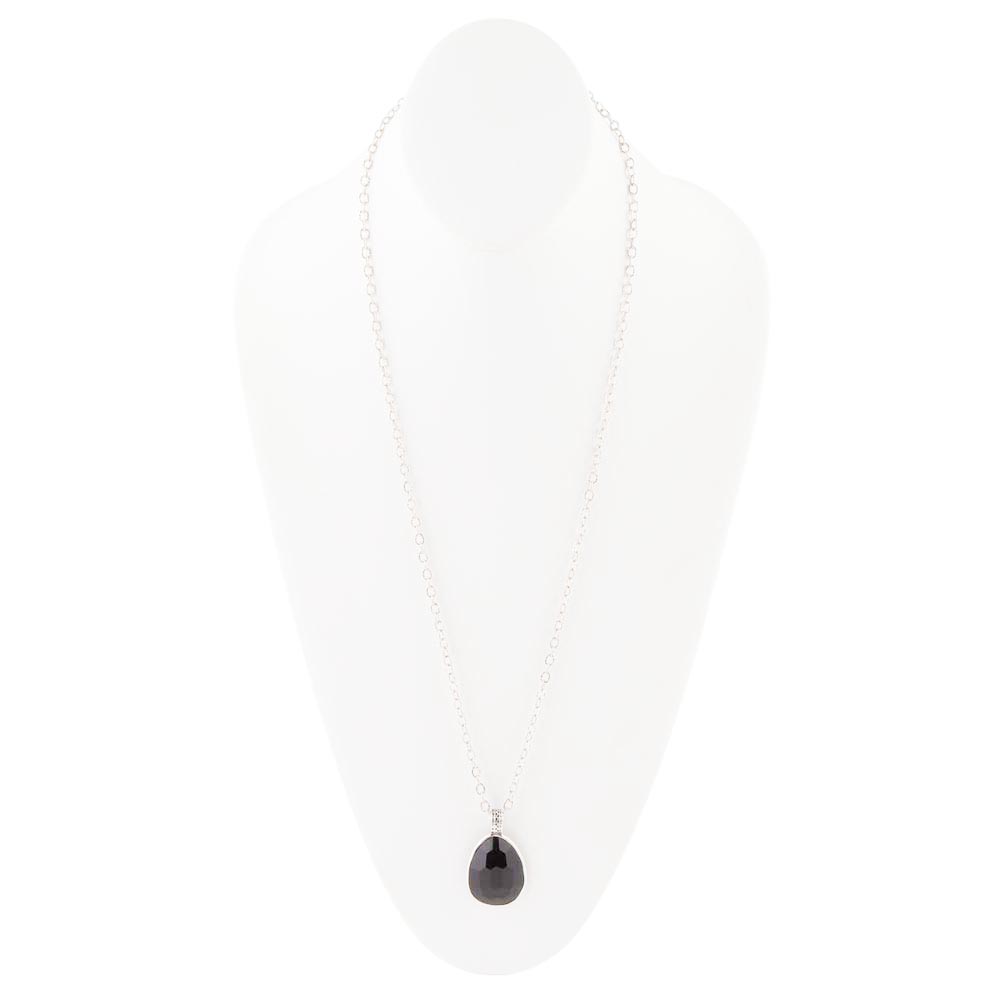 Black Onyx and Sterling Silver Teardrop Pendant Necklace Barse Jewelry