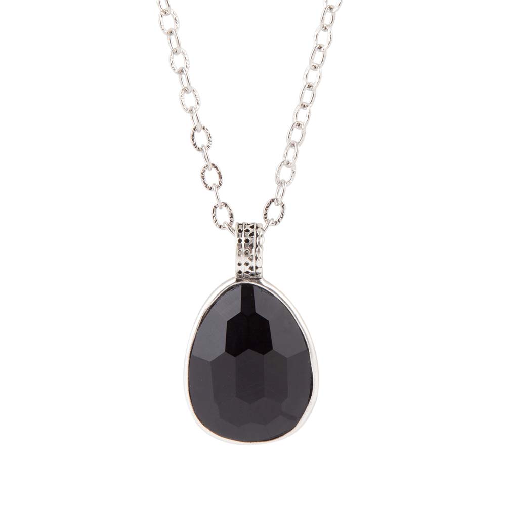 Black Onyx and Sterling Silver Teardrop Pendant Necklace Barse Jewelry