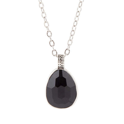 Black Onyx and Sterling Silver Teardrop Pendant Necklace Barse Jewelry