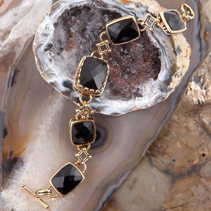 Black Onyx Golden Link Bracelet Barse Jewelry