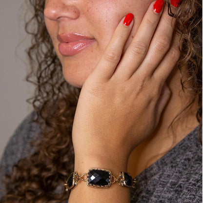 Black Onyx Golden Link Bracelet Barse Jewelry