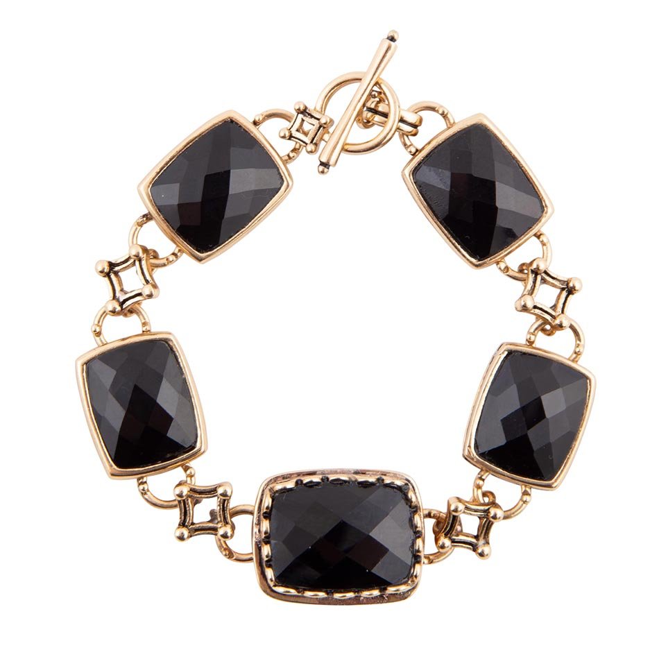 Black Onyx Golden Link Bracelet Barse Jewelry