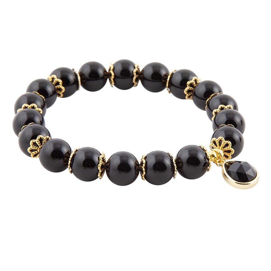 Black Onyx Gold Tone Beaded Stretch Bracelet Barse Jewelry