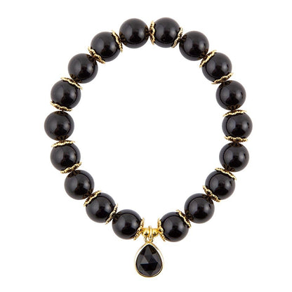 Black Onyx Gold Tone Beaded Stretch Bracelet Barse Jewelry