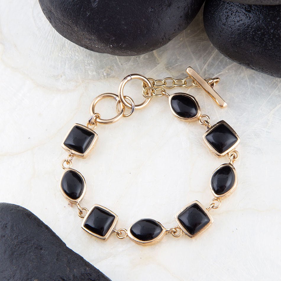 Black Onyx Hammered Link Golden Bracelet Barse Jewelry