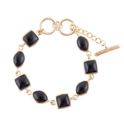 Black Onyx Hammered Link Golden Bracelet Barse Jewelry