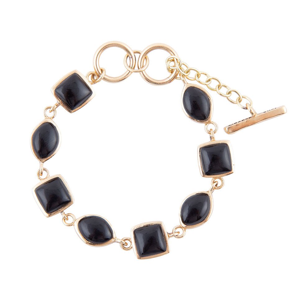 Black Onyx Hammered Link Golden Bracelet Barse Jewelry