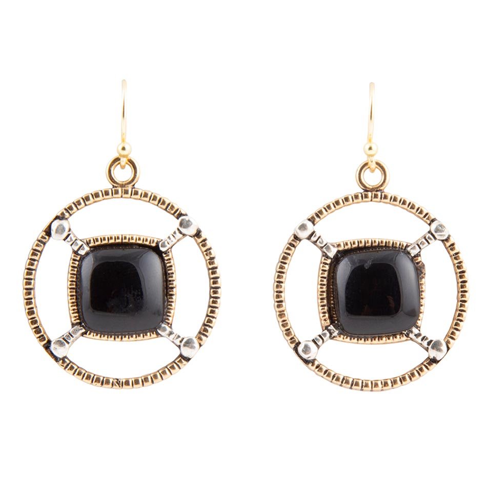 Black Onyx Mixed Metal Drop Earrings Barse Jewelry