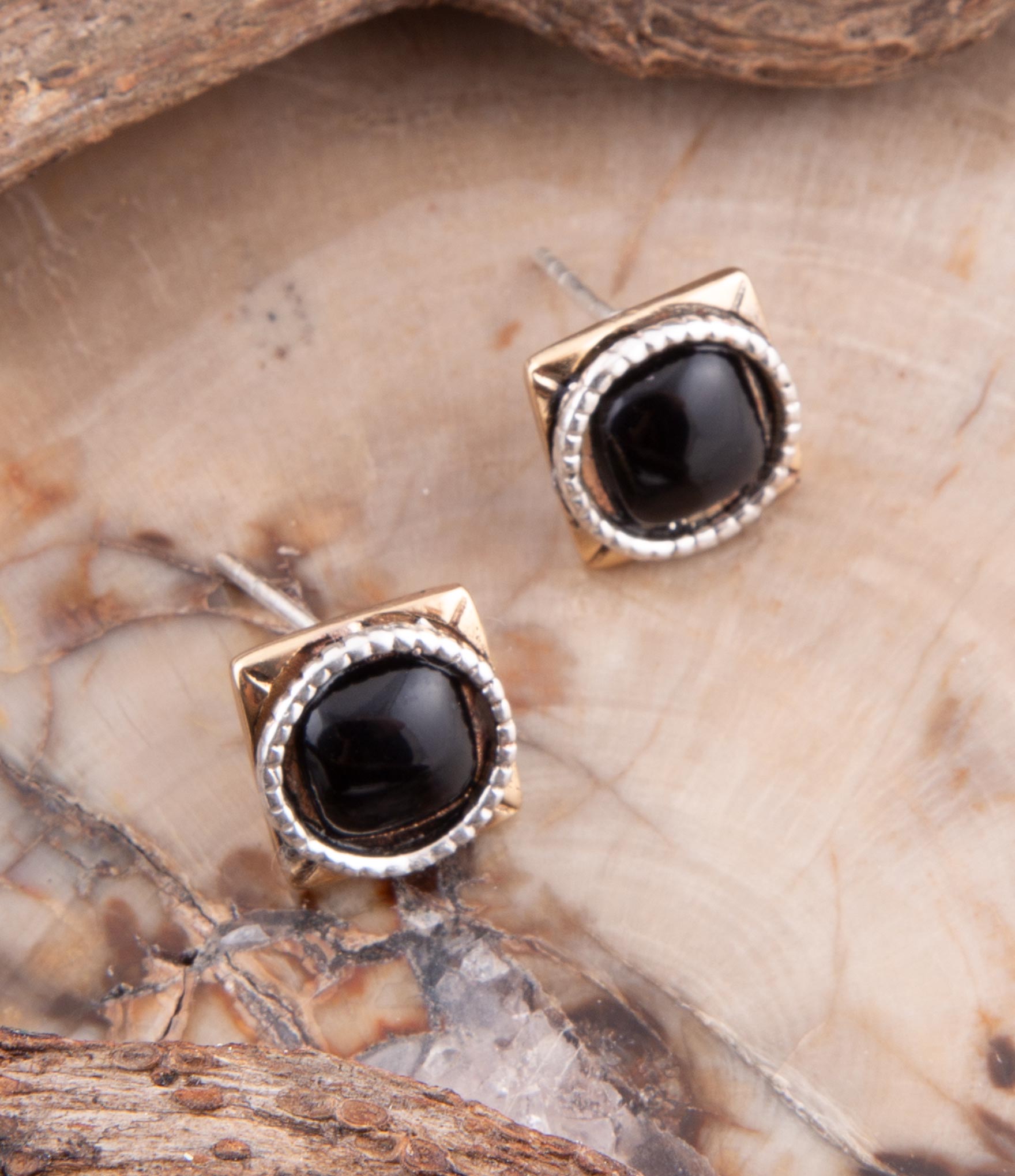 Black Onyx Mixed Metal Post Earrings Barse Jewelry