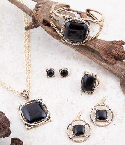 Black Onyx Mixed Metal Post Earrings Barse Jewelry