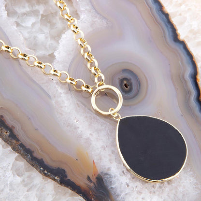 Black Onyx Teardrop Golden Chain Necklace Barse Jewelry