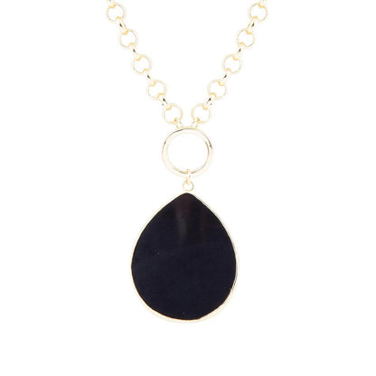 Black Onyx Teardrop Golden Chain Necklace Barse Jewelry